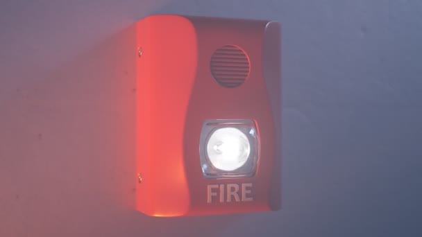 作为火警系统的一部分 声音和闪光灯红色火警警报安装在墙上 明亮的灯光闪烁着 当房间失火时 警报就会被激活 发生危险情况时发出警报 — 图库视频影像