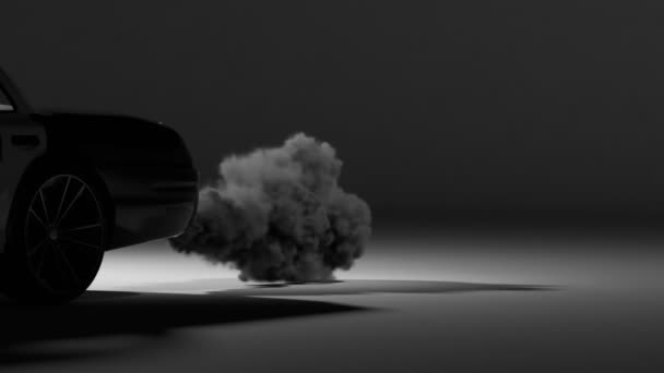 Крупный План Черного Автомобиля Двойной Выхлопной Трубой Излучающей Плотный Дым — стоковое видео