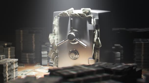 Механическая Комбинация Сейфа Деньгами Блестящий Стальной Сейф Стоящий Темной Комнате — стоковое видео