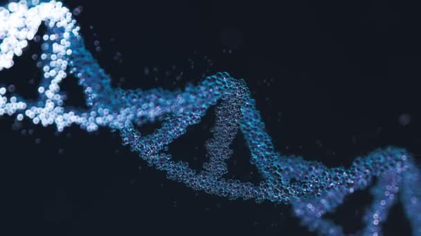 입자와 어두운 파란색 배경에 거품에서 Dna 나선형의 원활한 애니메이션 유전자 — 비디오