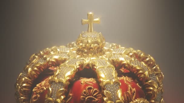Royal Vintage Gyllene Krona Med Kors Och Lejon Symboliserar Monarkins — Stockvideo