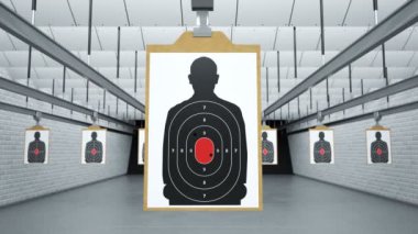 Atış poligonunda hedef mermilerle delik deşik ediliyor. Çok iyi nişan alma ve hassasiyet gerektiren antrenman ya da yarışma. Kağıt nesne, kurşunla büyük bir güçle hasar görmüş..