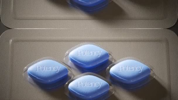 Kék Pirulák Hólyagban Egy Gyárban Számtalan Csomag Modern Impotencia Orvoslással — Stock videók