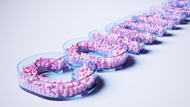 Talloze Roze Anticonceptiepillen Een Glazen Container Vorm Van Een Anticonceptieteken — Stockvideo