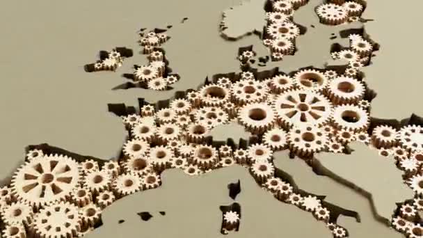 Crise União Europeia Mapa Criado Com Engrenagens Madeira Girando Máquinas — Vídeo de Stock