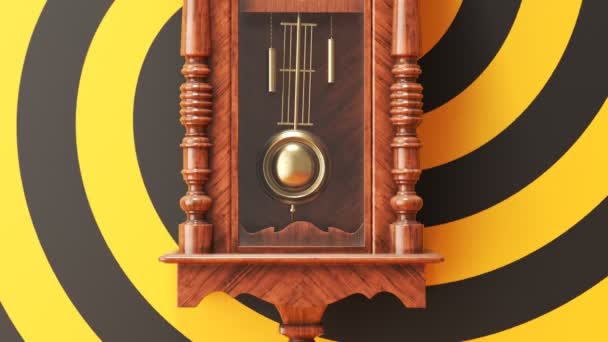 Reloj Vintage Madera Péndulo Colgado Una Colorida Pared Giratoria Con — Vídeo de stock