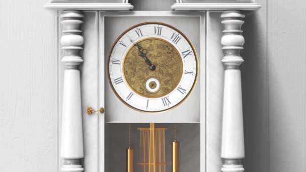 Hermoso Reloj Vintage Madera Blanca Lujo Colgado Una Pared Brillante — Vídeos de Stock