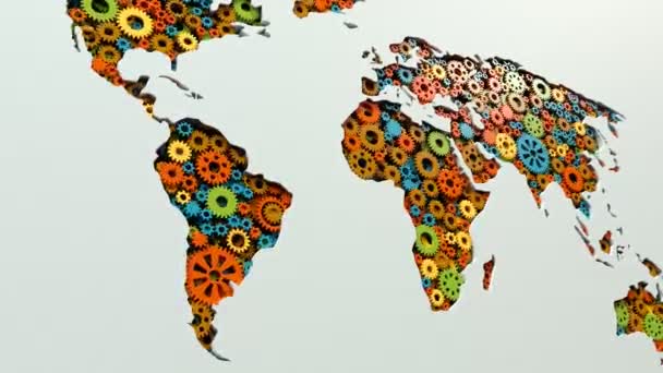 Crisis Global Mapa Del Mundo Creado Con Engranajes Plástico Giratorios — Vídeos de Stock