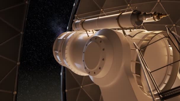 Moderne Télescope Blanc Tournant Intérieur Dôme Observatoire Traquant Belle Constellation — Video