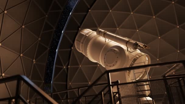 Modern Beyaz Teleskop Bir Bilim Kurgu Jeosfer Gözlemevi Kubbesi Içinde — Stok video