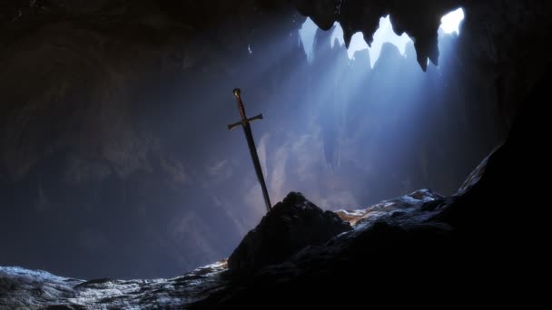 Excalibur Slavný Legendární Ocelový Meč Krále Artuše Meč Kameni Světelnými — Stock video