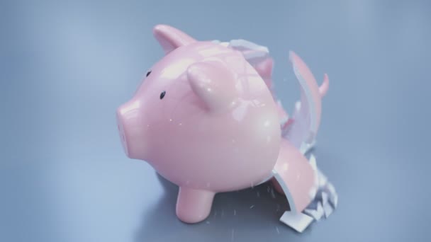 Ein Leeres Sparschwein Hammer Zertrümmert Die Porzellanablagerung Keine Ersparnisse Drinnen — Stockvideo