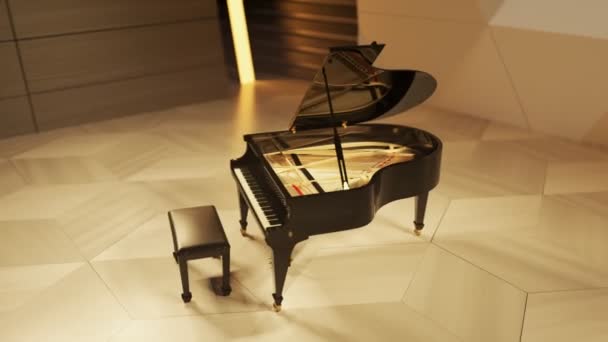 Grand Piano Stage Preparation Piano Concert Dress Rehearsal Huge Modern — Stock Video