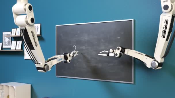 Concepto Ciencia Ficción Del Robot Futurista Avanzado Que Escribe Ecuación — Vídeo de stock