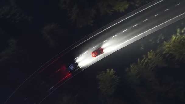 Polis Takibinin Gece Görüntüsü Parlak Sirenli Araç Kıvrımlı Bir Yoldaki — Stok video