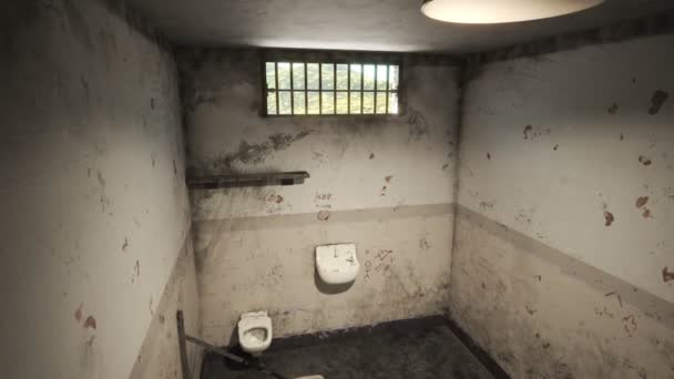Анимация Одинокой Старой Решетчатой Тюремной Камеры Красивым Пейзажем Зарешеченным Окном — стоковое видео