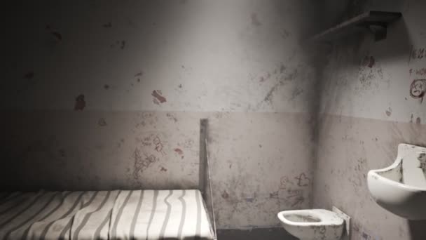 Анимация Одинокого Старого Гранжа Запертого Тюремной Камере Дырой Стене Трещина — стоковое видео