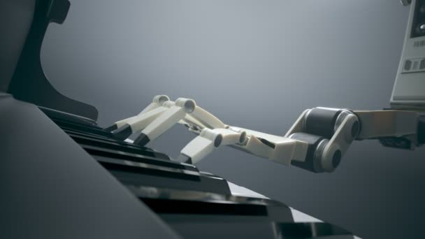 Ein Moderner Futuristischer Roboter Spielt Musik Auf Dem Klavier Eine — Stockvideo