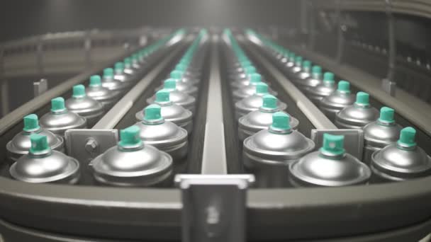 Countless Aluminium Spray Cans Green Cap Moving Gradually Pipeline Modern — Stock Video