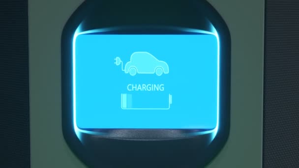 Ecologische Elektrische Auto Arriveert Bij Het Laadstation Voertuig Dat Schone — Stockvideo