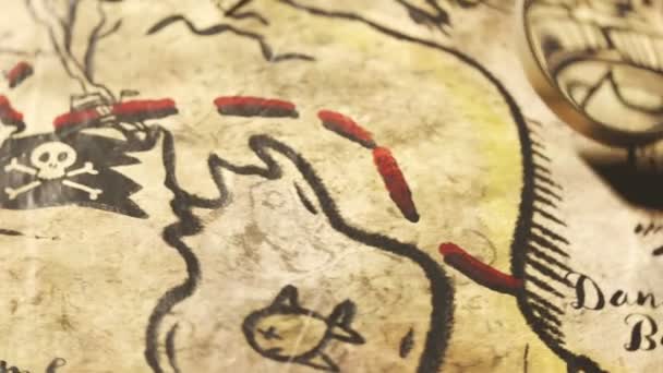 Смешная Нарисованная Вручную Старинная Карта Анимационным Мультфильмом Увеличительное Стекло Перемещается — стоковое видео