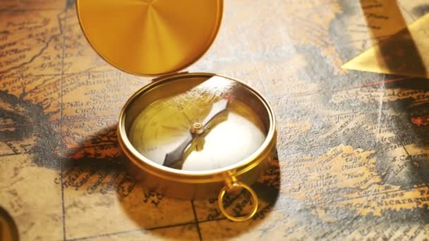 Ünlü Bermuda Üçgeni Eski Klasik Bir Haritada Altın Mürekkeple Işaretlenmiş — Stok video