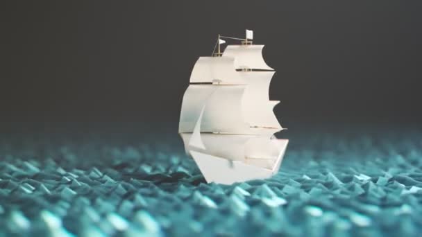 Słodki Malutki Papierowy Statek Pływający Sztucznym Morzu Cyjanu Niekończącej Się — Wideo stockowe