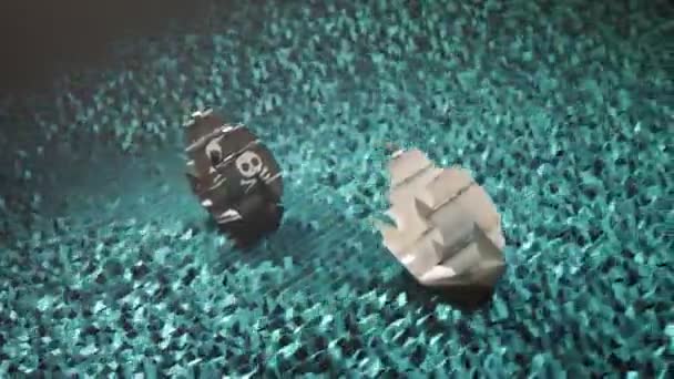 Sladká Malá Papírová Loď Plující Umělém Kyanovém Moři Nekonečné Bezproblémové — Stock video