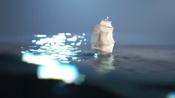 Malutki Biały Papierowy Statek Pływający Dużych Falach Oceanicznych Powoli Tonący — Wideo stockowe