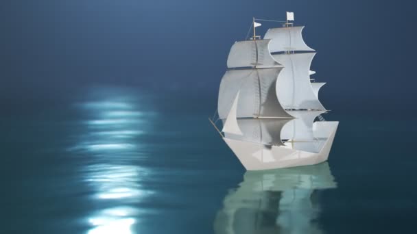 Pequeno Navio Papel Branco Que Navega Grandes Ondas Oceânicas Afunda — Vídeo de Stock