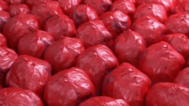 Απρόσκοπτη Βολή Αμέτρητες Κόκκινες Σακούλες Σκουπιδιών Βιολογικού Κινδύνου Γεμάτες Επικίνδυνα — Αρχείο Βίντεο