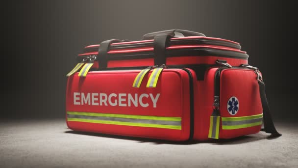 Een Professionele Rode Ehbo Tas Spotlight Van Studio Paramedisch Snelle — Stockvideo