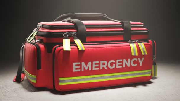 Een Professionele Rode Ehbo Tas Spotlight Van Studio Paramedisch Snelle — Stockvideo