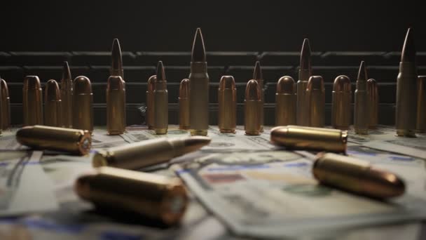 Innombrables Balles Munitions Sur Tas Argent Argent Arrière Plan Des — Video