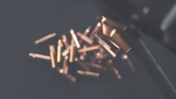 Minigun Disparando Objetivo Invisible Arma Fuego Metal Mortal Disparando Balas — Vídeos de Stock