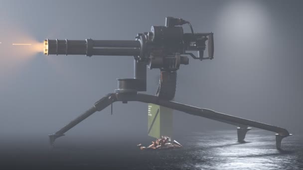 Minigun Disparando Contra Alvo Invisível Arma Fogo Metálica Mortal Disparando — Vídeo de Stock