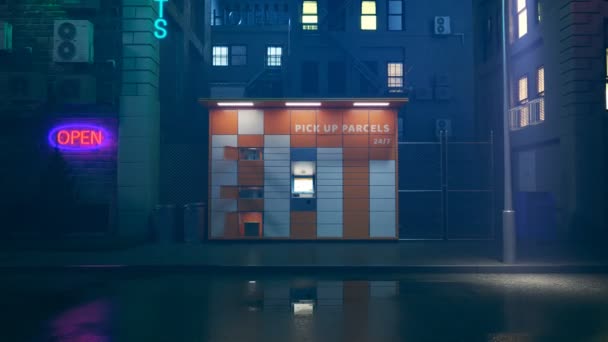 Циклічна Анімація Часового Поясу Шафки Посилок Двері Відкриваються Швидко Закриваються — стокове відео