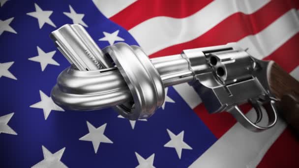 Revólver Com Cano Arma Metálica Colocada Bandeira Nacional Americana Metáfora — Vídeo de Stock