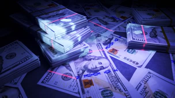 Montón Dólares Americanos Revisados Por Detector Luz Ultravioleta Buscando Dinero — Vídeos de Stock