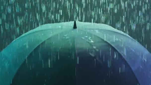 Viele Schwere Regentropfen Fielen Auf Einen Schwarzen Regenschirm Regenwasser Das — Stockvideo