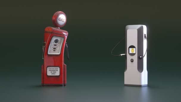 Das Elektrische Ladegerät Kämpft Gegen Die Alte Alte Kraftstoffpumpe Symbol — Stockvideo