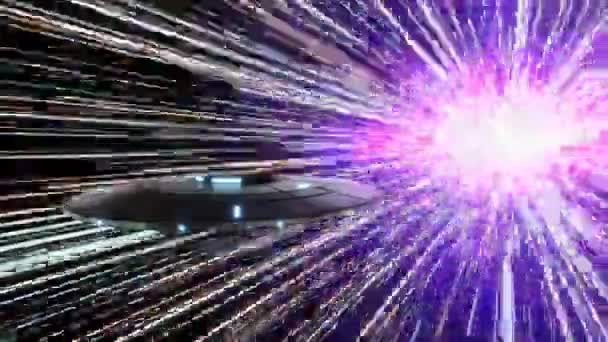Platillo Volador Extraterrestre Que Viaja Través Del Universo Con Extrema — Vídeos de Stock