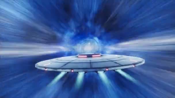 Földönkívüli Repülő Csészealj Utazik Univerzumban Szélsőséges Sebességgel Futurisztikus Idegen Űrhajó — Stock videók