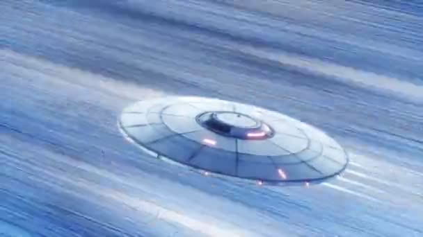 超高速で宇宙を旅する超高密度飛行円盤 未来からの未来の宇宙船技術 ハイパースペース旅行 ミステリーSf アニメーションのループ — ストック動画
