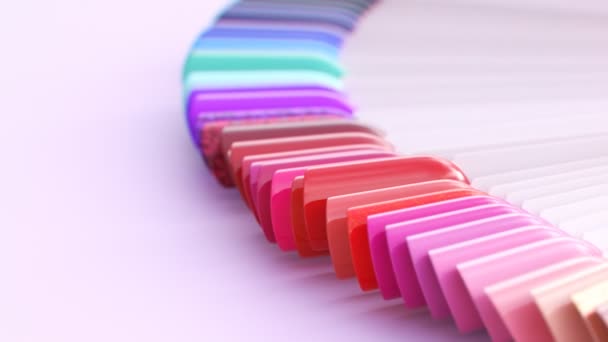 Δείγματα Βερνικιών Νυχιών Διάφορα Φωτεινά Χρώματα Πολύχρωμα Δείγματα Λάκας Μανικιούρ — Αρχείο Βίντεο