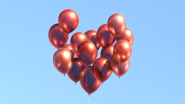Červené Balónky Zvedají Obloze Vytvářejí Tvar Srdce Vítr Lehký Vzduch — Stock video