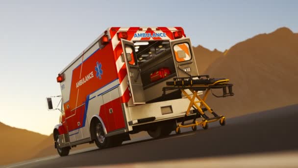 Camión Ambulancia Abierto Con Una Cama Emergencia Lista Para Rescate — Vídeos de Stock