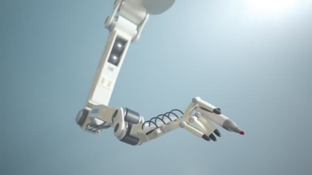 Futuristiska Robot Arm Skriva Glas Matematiska Formel Artificiell Intelligens Skapar — Stockvideo