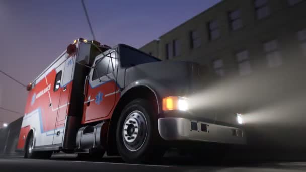 White Ambulance Truck Driving City Hurry Night Shift Urgent Matter — Stock Video