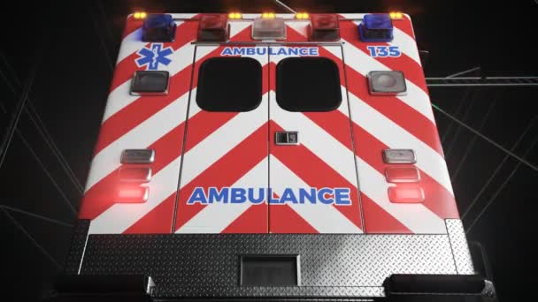 Camiones Ambulancia Luces Colores Parpadeando Parpadeando Los Paramédicos Profesionales Responden — Vídeo de stock